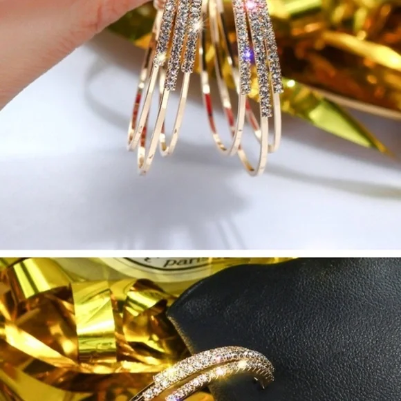 925 gold Hoops Triple Crystal Earrings. NWOT! - Picture 1 of 10